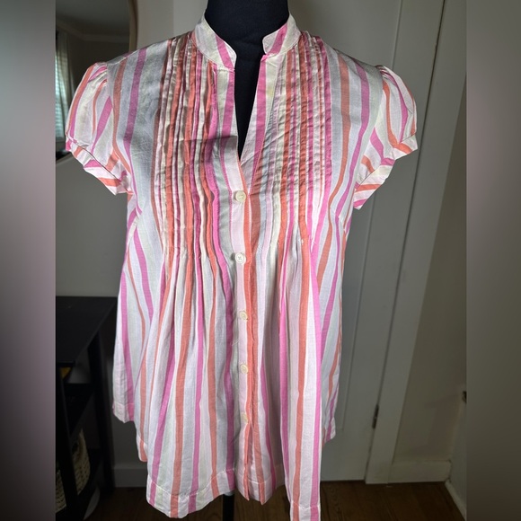 VINTAGE Michael Michael Kors Striped Pink and White Women's Top - Picture 1 of 3